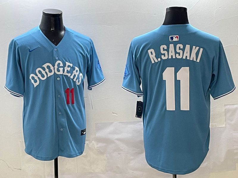 Men Los Angeles Dodgers #11 R.Sasaki Light Blue Joint Name 2025 Nike MLB Jersey style 8->los angeles dodgers->MLB Jersey